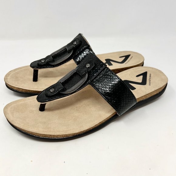Anne Klein Shoes - Ann Klein Quela‎ Faux Leather Black Sandal Flip Flop Thong Size 9M